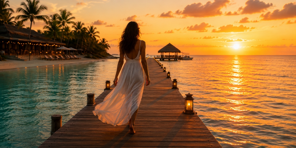 Resort beach in soft evening light, an all-inclusive setting where nothing is left to decide