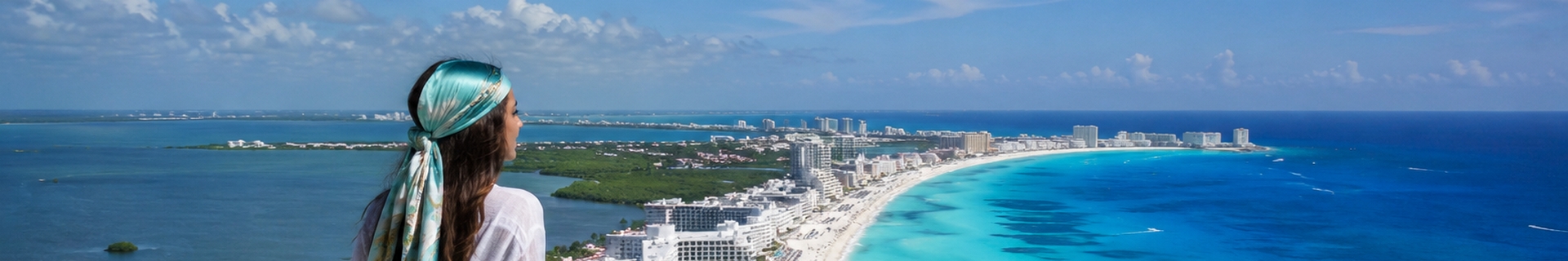 Cancun Hotel Zone beachfront with affordable and mid-range hotels along the strip