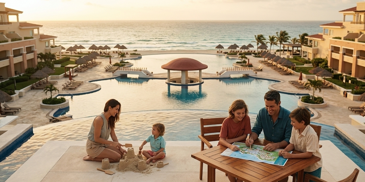 Пляжный курорт Канкуна для сравнения Moon Palace как семейного resort-first отеля