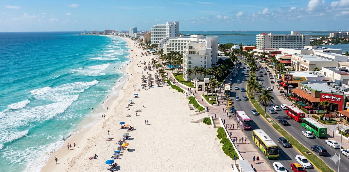 Central Hotel Zone in Cancun with hotels, restaurants and nightlife access