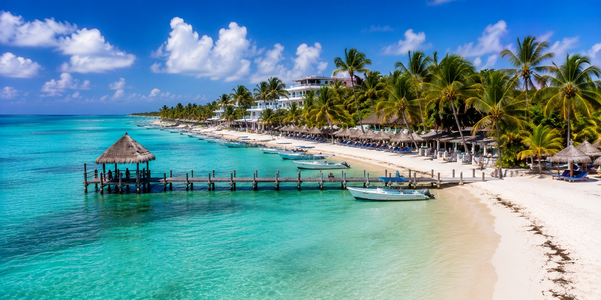 Пляж курорта только для взрослых у рифа, используемый для сравнения Hyatt Zilara Riviera Cancun