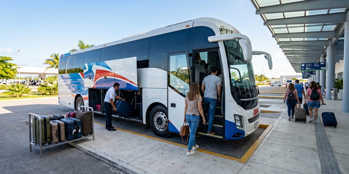 ADO bus service at Cancun Airport after arrival