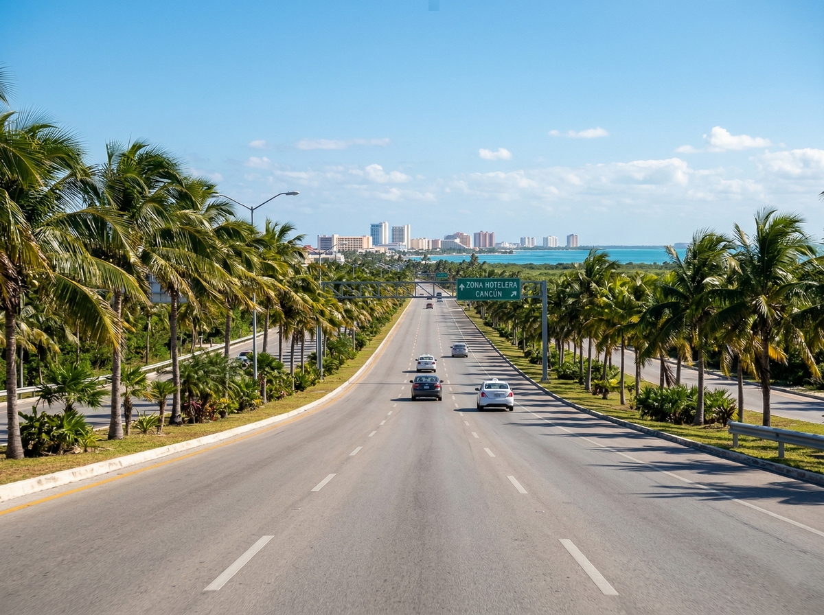 Road from Cancun Airport to Hotel Zone