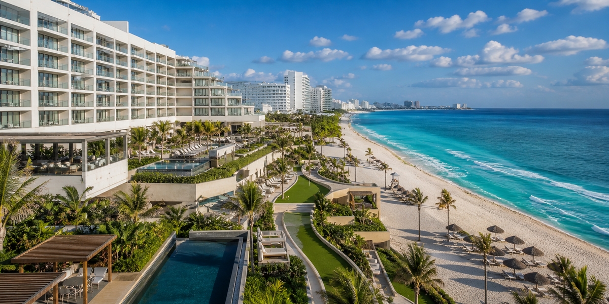 Cancun beachfront hotel zone showing why beach and resort location matter