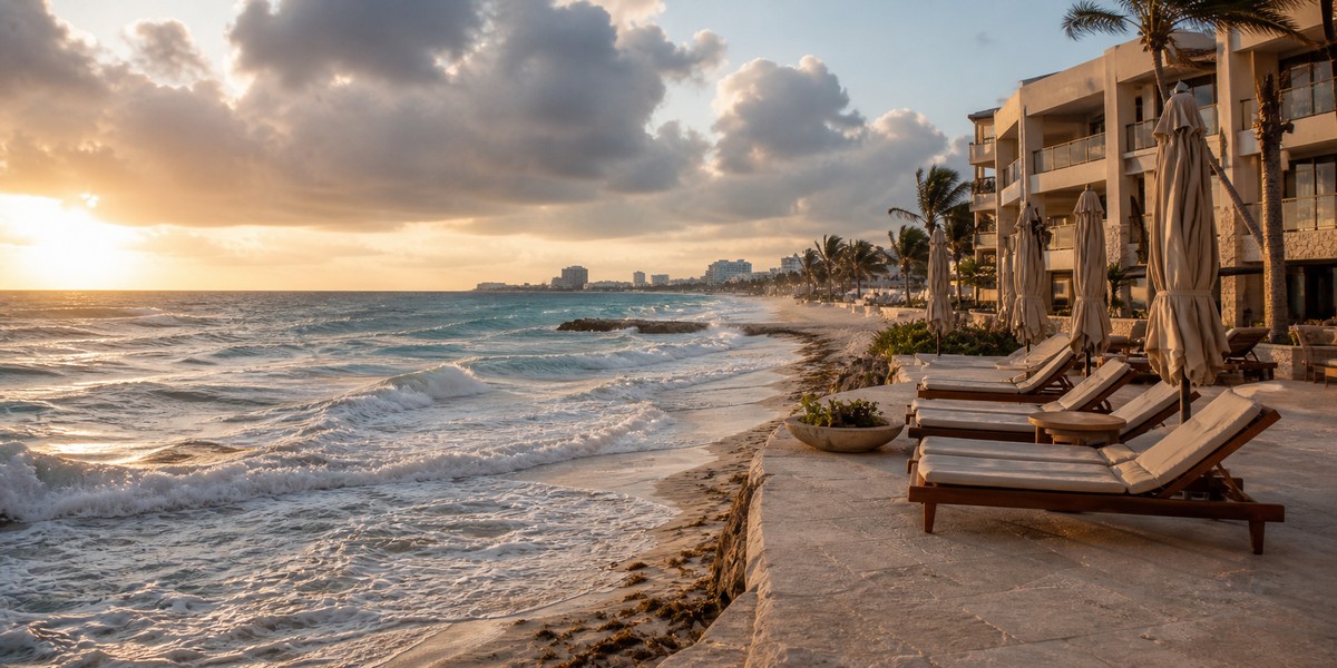 Cancun beachfront hotel area used to show why beach and location checks matter