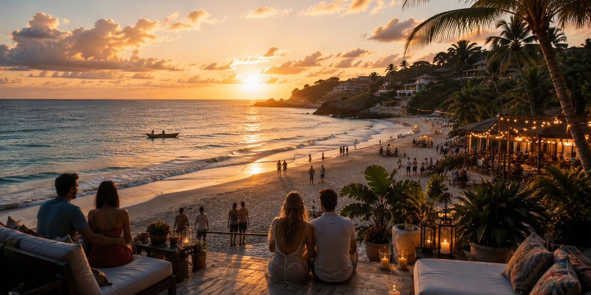 All-inclusive resort pool at dusk illustrating the relaxed evening pace of a Caribbean resort week