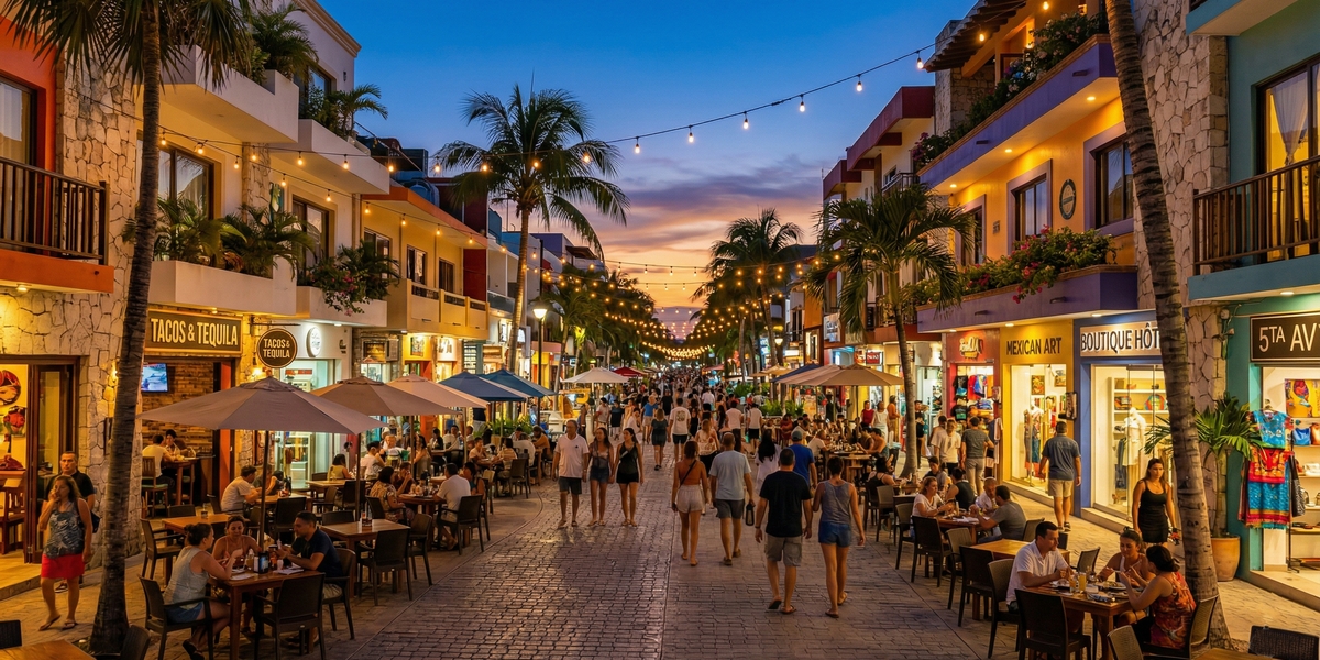Playa del Carmen 5th Avenue with cafes and city energy