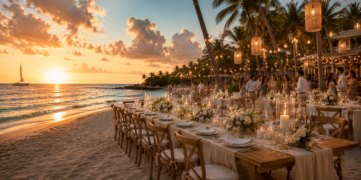 Calm private beach at a Playa Mujeres resort suited to a destination wedding