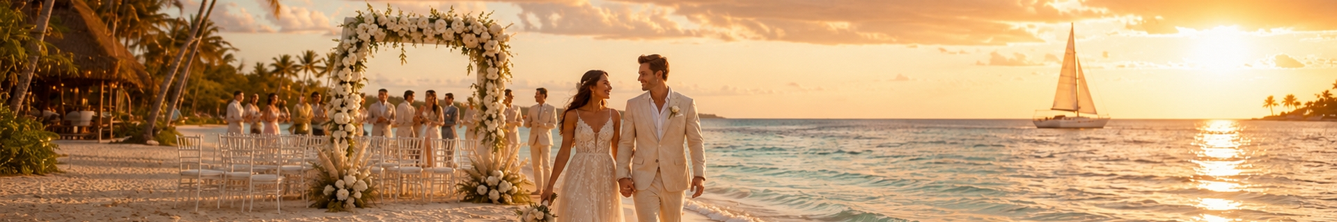 Beachfront wedding arch and Caribbean water in the Riviera Maya used to illustrate planning a destination wedding