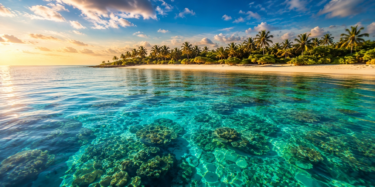 Cozumel waterfront with dive shops and turquoise water under a clear sky