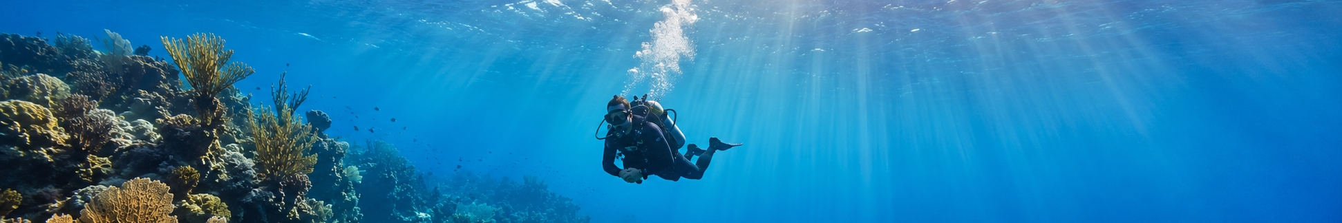 Clear blue water over the reef wall off Cozumel where drift dives run along the Mesoamerican Reef