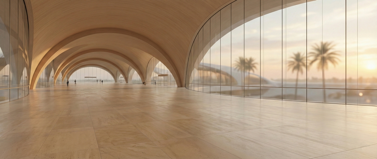 Modern airport terminal with tourist arrivals and passport control queues