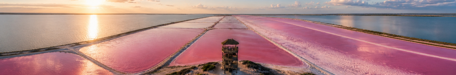 The pink salt lagoons and salt flats of Las Coloradas on the north coast of Yucatan, Mexico