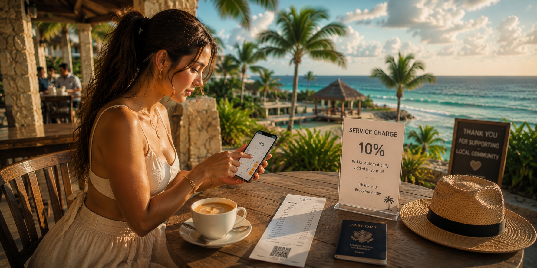 Card payment terminal offering a choice between paying in US dollars or Mexican pesos