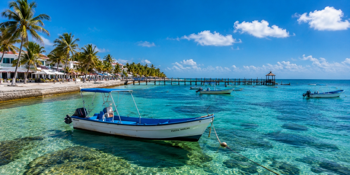 Snorkeler over the shallow reef inside the Puerto Morelos national marine park