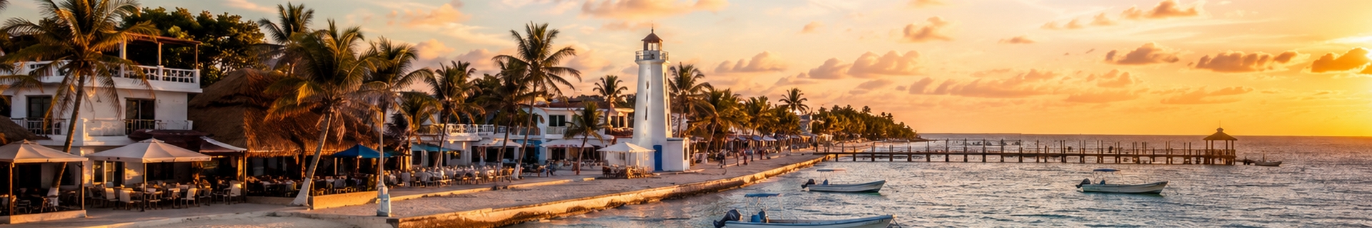 Puerto Morelos waterfront with calm Caribbean water and the reef offshore between Cancun and Playa del Carmen