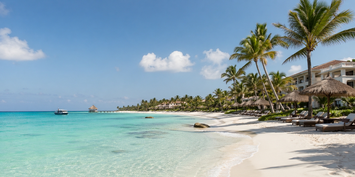 Turquoise water and beach scene used as a visual comparison for Punta Cana and Cancun