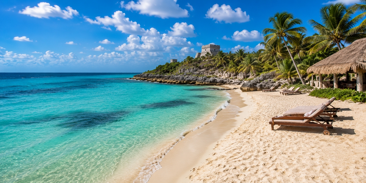 Small Riviera Maya town road where unmarked topes and slower local traffic begin