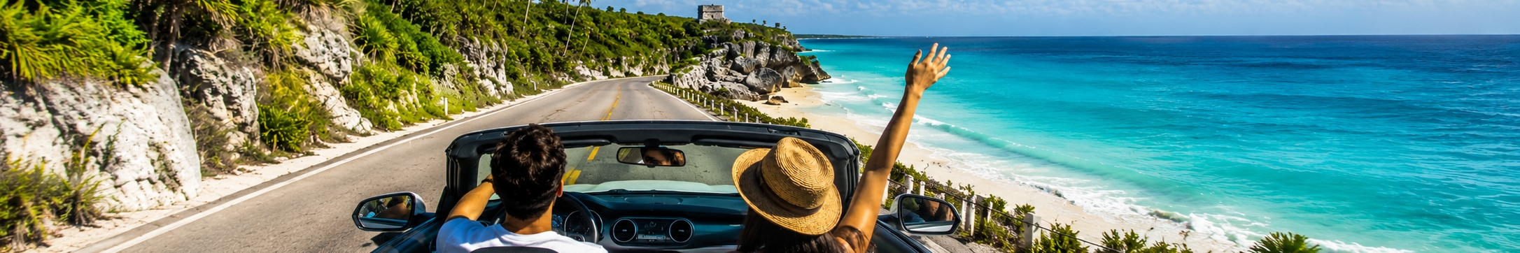Highway through the Riviera Maya jungle used to explain whether renting a car in Cancun is worth it