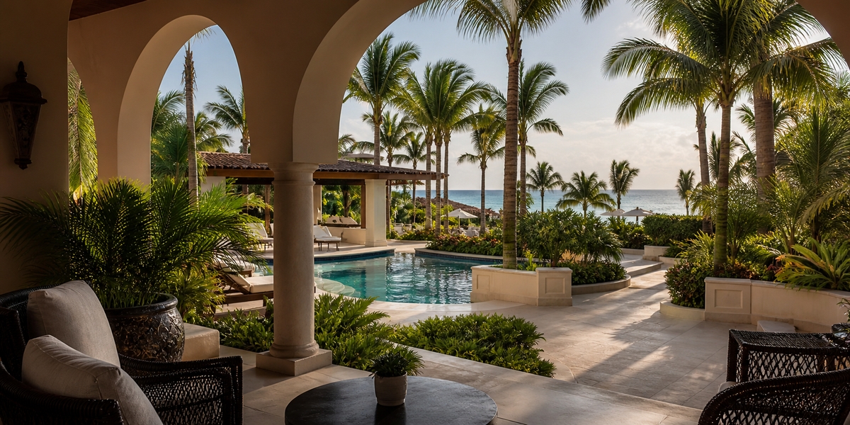 Beach resort zone in the Riviera Maya showing why town and resort stays feel different