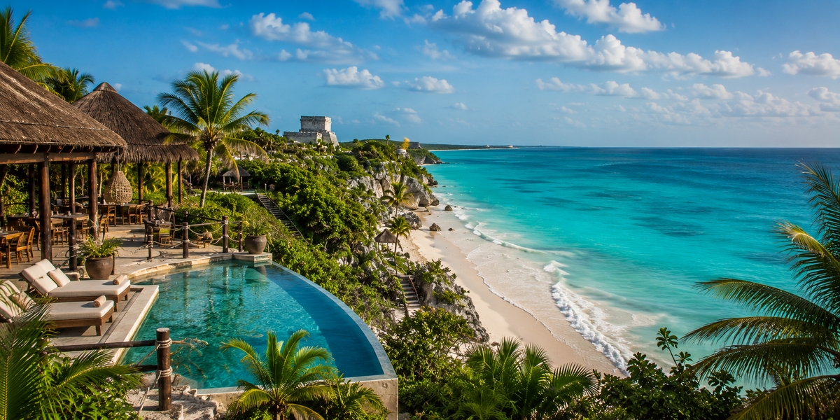 Resort and hotel zone along the Cancun and Riviera Maya coast
