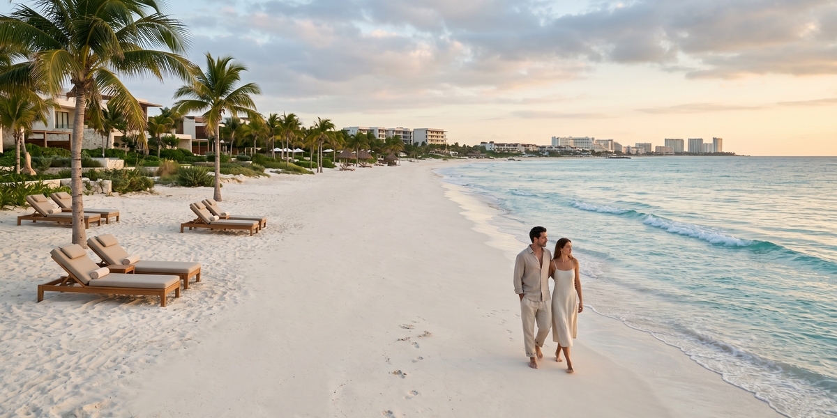 Quiet stretch of Riviera Maya coastline away from the Cancun spring break crowds
