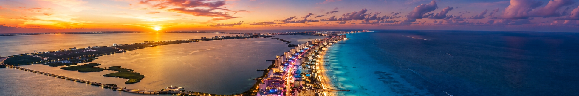 Cancun Hotel Zone at night during spring break, with crowds, lights and beachfront nightlife