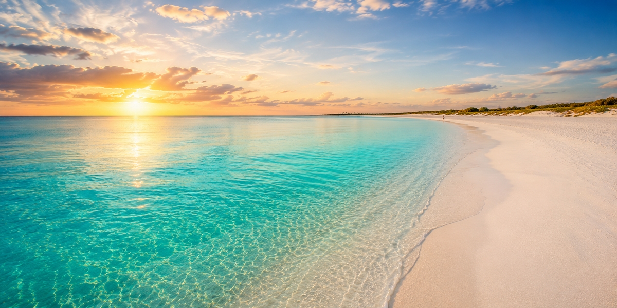 Quiet early-morning view of Playa Norte on Isla Mujeres before the day-trip ferries arrive