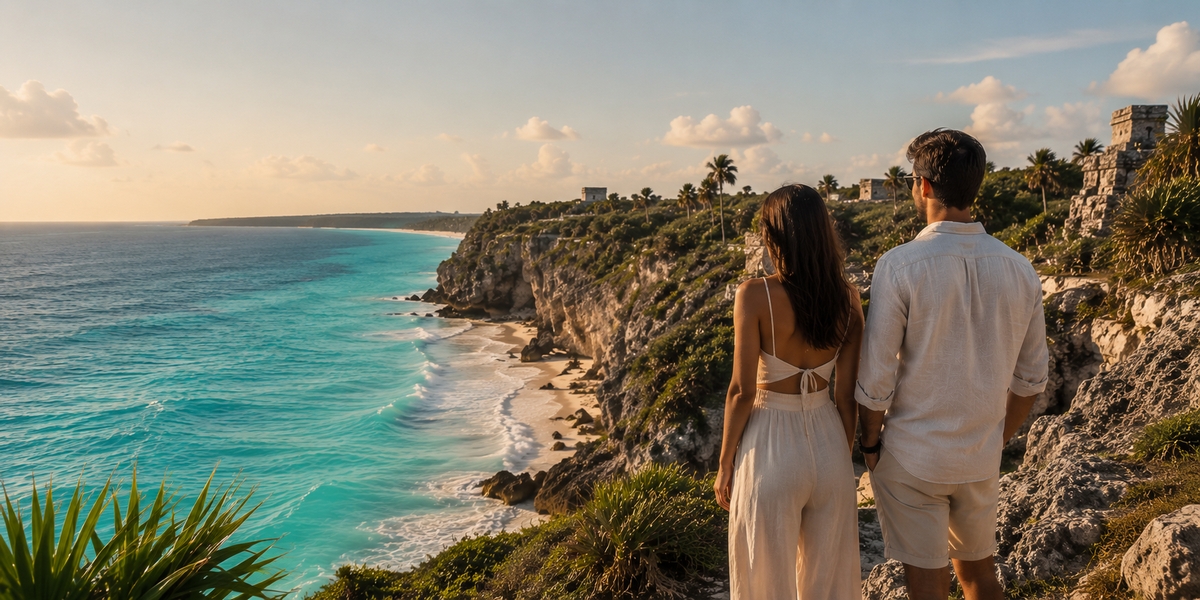 Caribbean beach near the Tulum ruins inside the Parque del Jaguar area