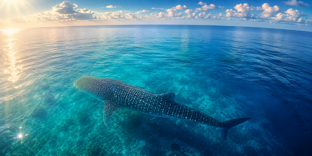 Calm summer sea off the northern Yucatan coast where whale sharks gather to feed