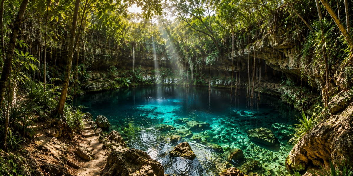 A cenote in the Riviera Maya, the kind of trip that needs water shoes, repellent and reef-safe sunscreen