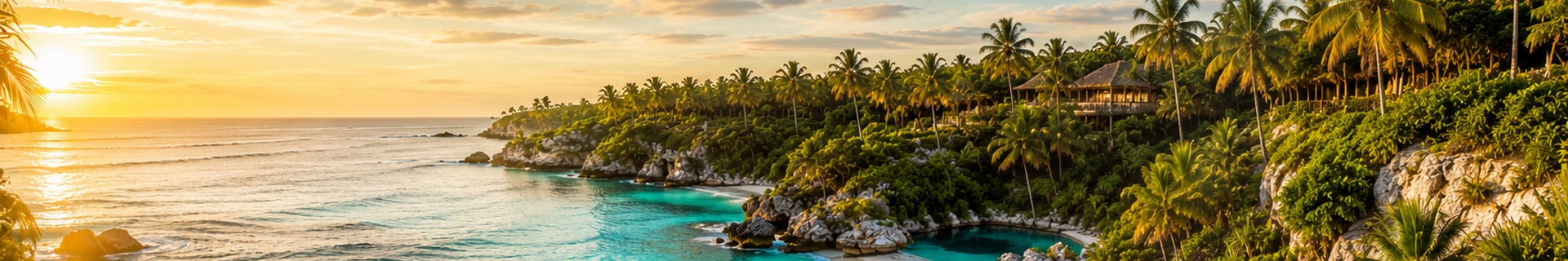 Caribbean beach with palms in the Riviera Maya used to illustrate what to pack for Cancun by trip type