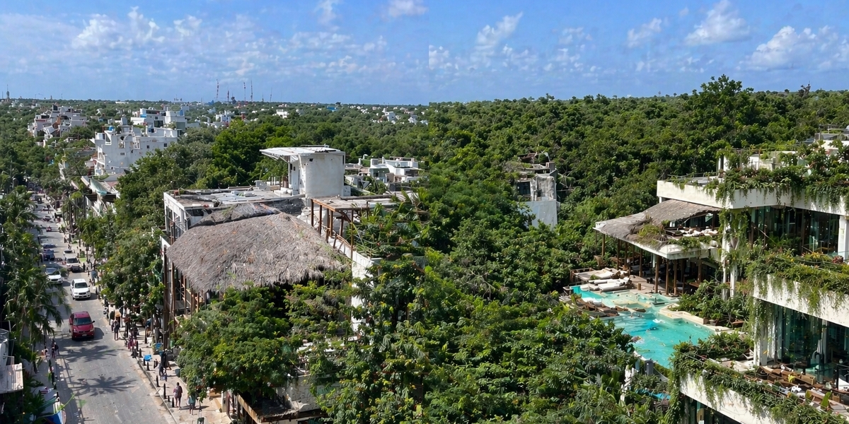 Aldea Zama residential streets compared to Tulum Town — quieter surroundings, newer buildings
