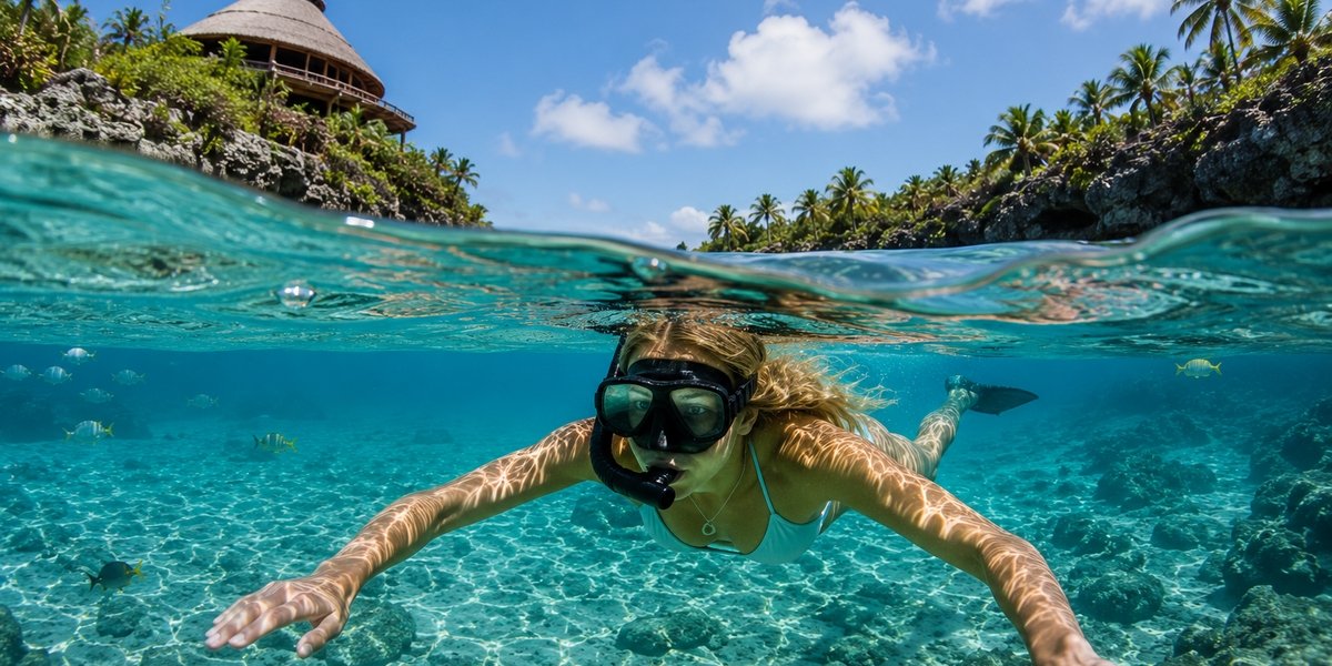 Xcaret-style culture and nature park with jungle paths and Mayan-themed grounds