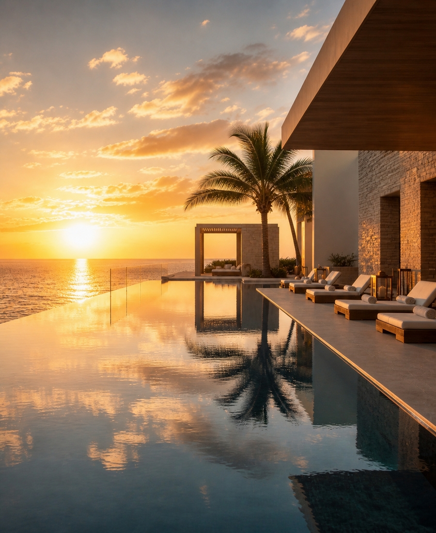 Adults-only resort pool area in Mexico